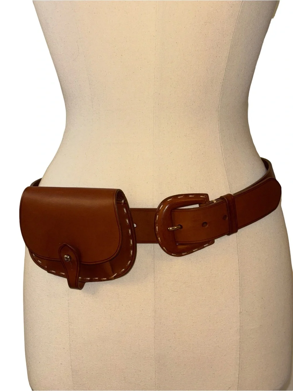 Ralph Lauren Rare Saddle Tan Italian Leather Belt & Removable Pouch M